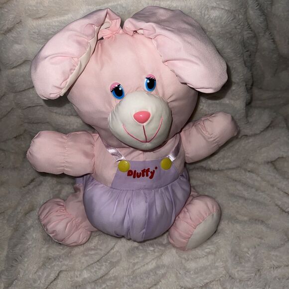VTG PLUFFY Let's Cuddle Pink Bunny Plush Nylon Puffalump RARE Rabbit - Picture 1 of 9